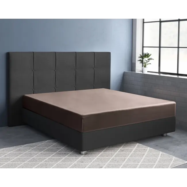 Hoeslaken - katoen satijn - taupe