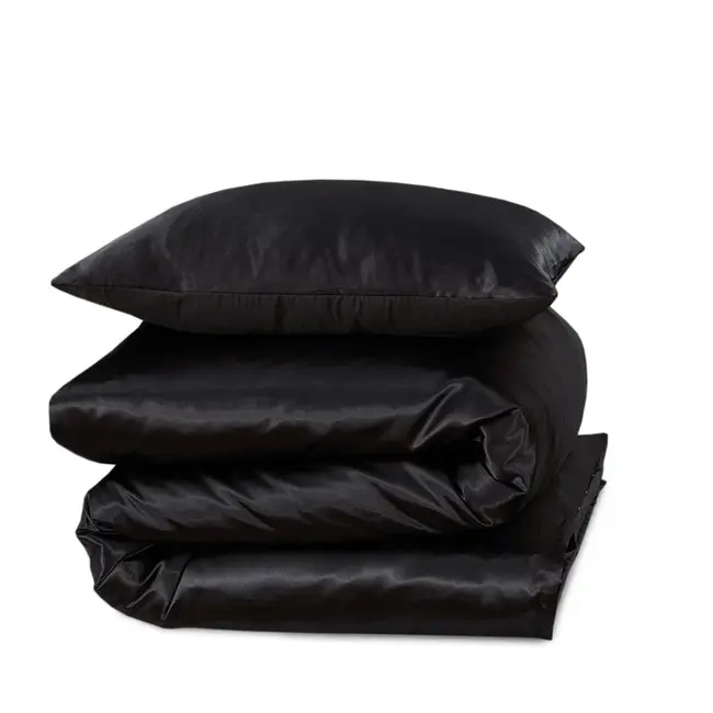 Glans satijn dekbedovertrek - zwart