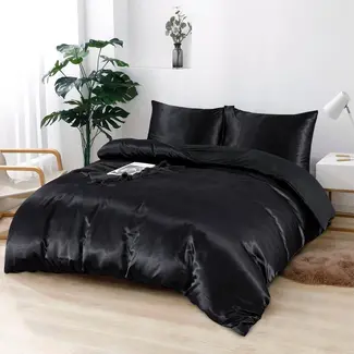 Beauty Silk Glans satijn dekbedovertrek - zwart
