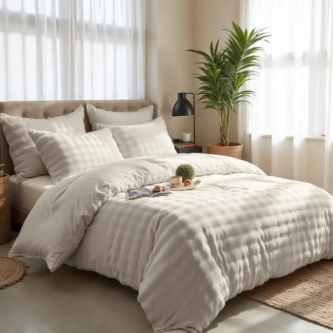 Fleece dekbedovertrek Pom Pom - Beige