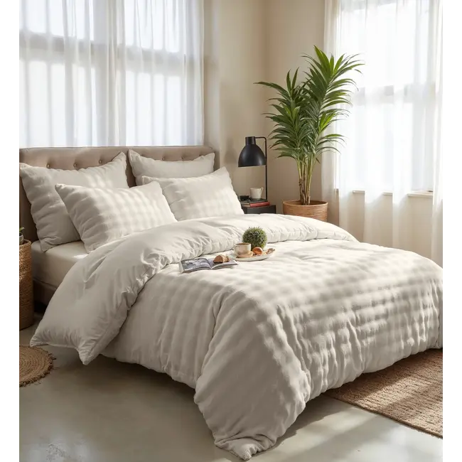 Fleece dekbedovertrek Pom Pom - Beige