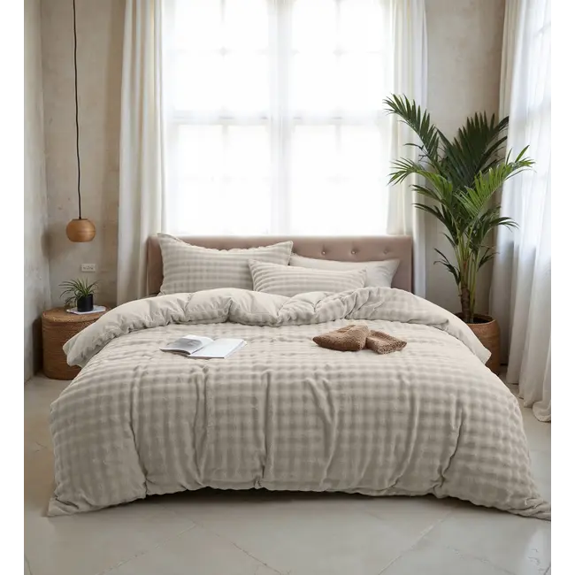 Fleece dekbedovertrek Pom Pom - Beige