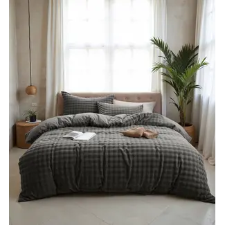 Sleeptime Fleece dekbedovertrek Pom Pom - Antraciet
