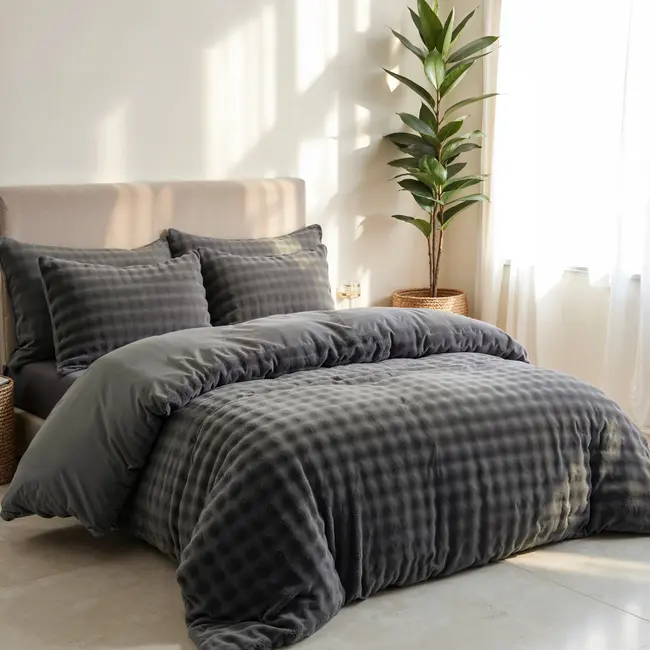 Fleece dekbedovertrek Pom Pom - Antraciet