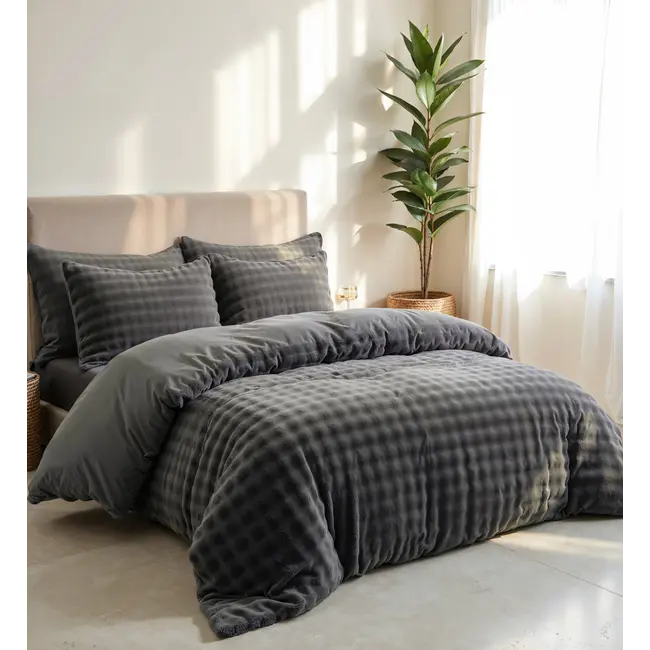 Fleece dekbedovertrek Pom Pom - Antraciet