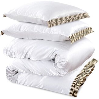 Beauty Silk Glans satijn dekbedovertrek Lace - Wit