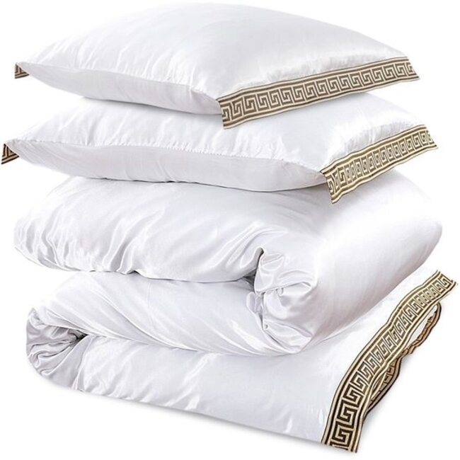 Glans satijn dekbedovertrek Lace - Wit