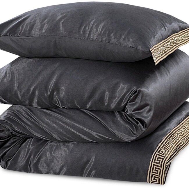 Glans satijn dekbedovertrek Lace - Grijs