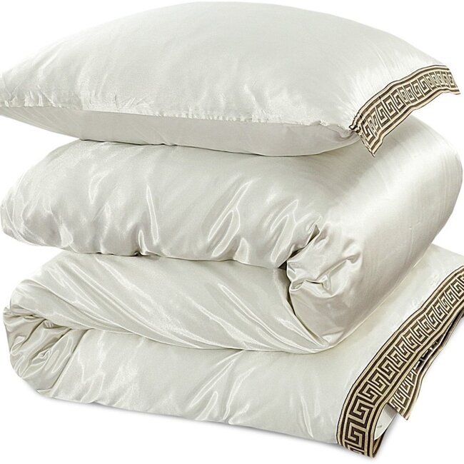 Glans satijn dekbedovertrek Lace - Off White - 2-persoons (200x220 + 2st 60x70 cm)