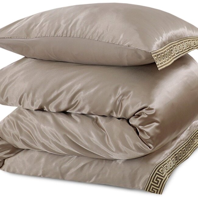 Glans satijn dekbedovertrek Lace - Taupe