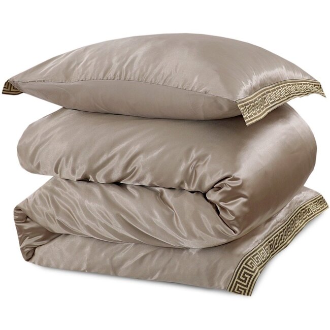 Glans satijn dekbedovertrek Lace - Taupe