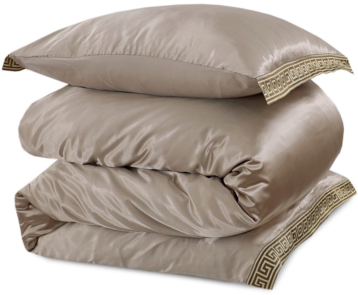 Glans satijn dekbedovertrek Lace - Taupe