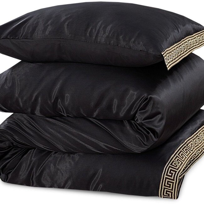 Glans satijn dekbedovertrek Lace - Zwart