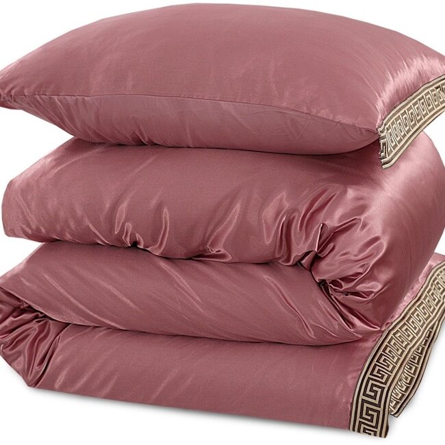 Glans satijn dekbedovertrek Lace - Rosewood