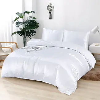 Beauty Silk Glans satijn dekbedovertrek - wit