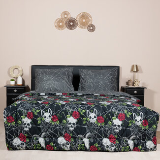.Decoware® Dekbed zonder overtrek inclusief kussensloop - Skulls & Roses - Microvezel - 300gsm