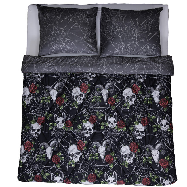 Dekbed zonder overtrek inclusief kussensloop - Skulls & Roses - Microvezel - 300gsm
