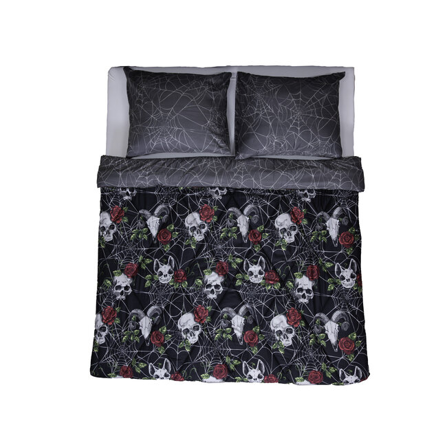 Dekbed zonder overtrek inclusief kussensloop - Skulls & Roses - Microvezel - 300gsm
