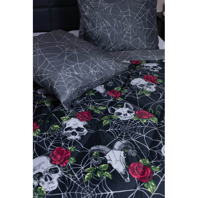 Dekbed zonder overtrek inclusief kussensloop - Skulls & Roses - Microvezel - 300gsm