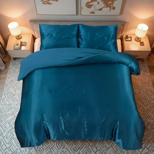Glans satijn dekbedovertrek - petrol