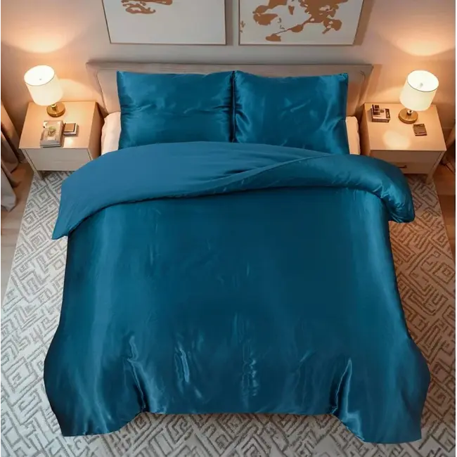Glans satijn dekbedovertrek - petrol