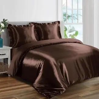 Beauty Silk Glans satijn dekbedovertrek - bruin - 1-persoons (140x220 + 60x70cm)