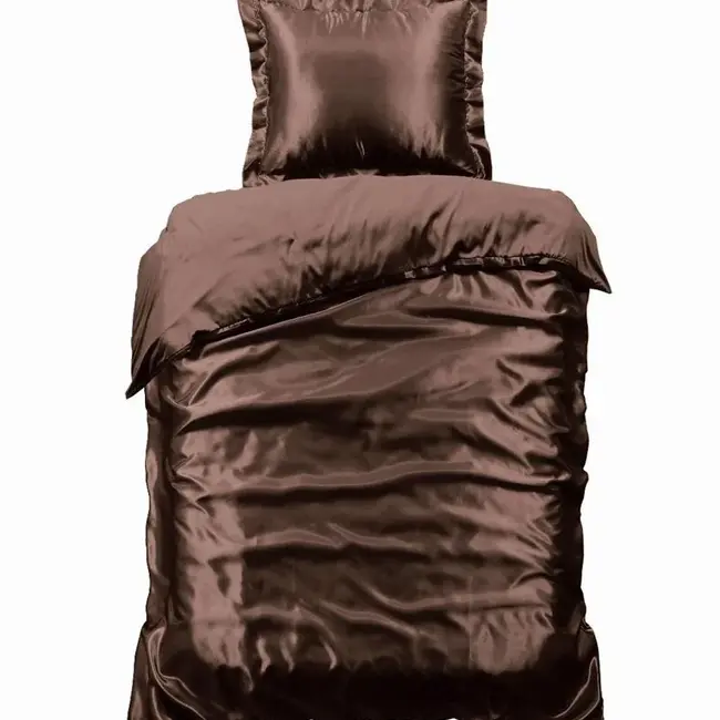 Glans satijn dekbedovertrek - bruin - 1-persoons (140x220 + 60x70cm)