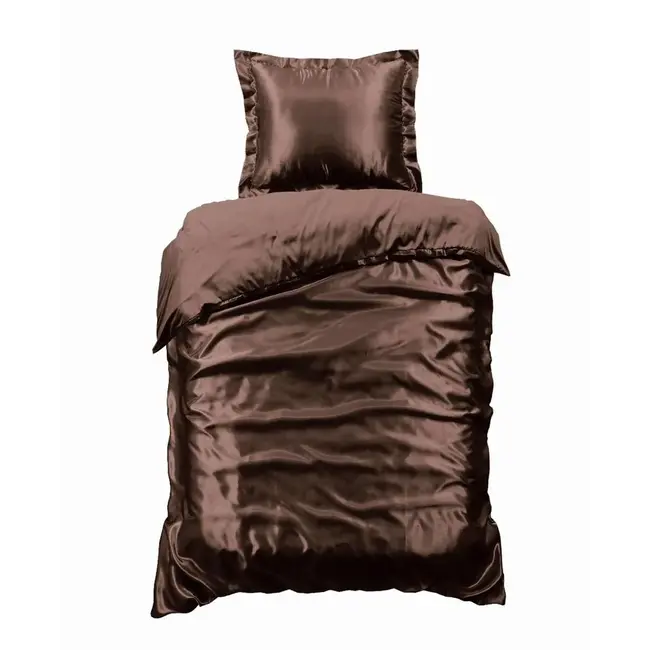 Glans satijn dekbedovertrek - bruin - 1-persoons (140x220 + 60x70cm)