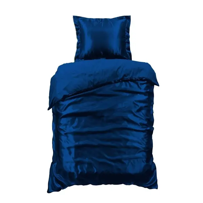 Glans satijn dekbedovertrek - marine blauw