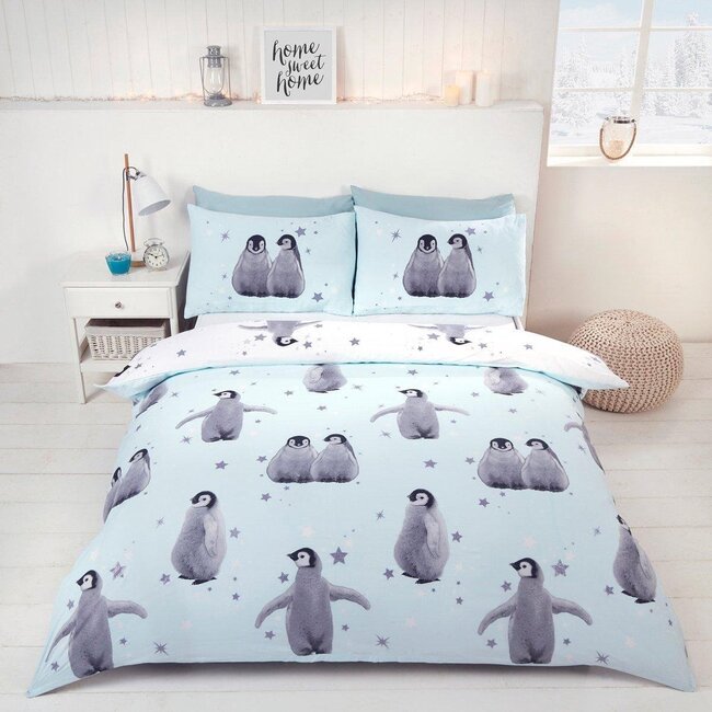 B-keus Polykatoen dekbedovertrek Starry pinguïns mint - 135x200 + 50x75 cm