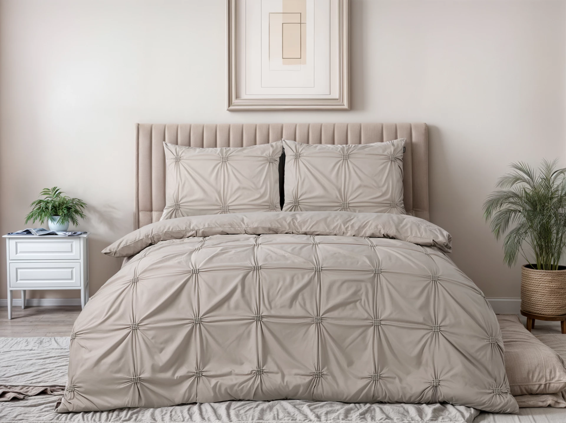 Microvezel dekbedovertrek Punch Pintuck - Taupe - 240x220 + 2st. 60x70 cm