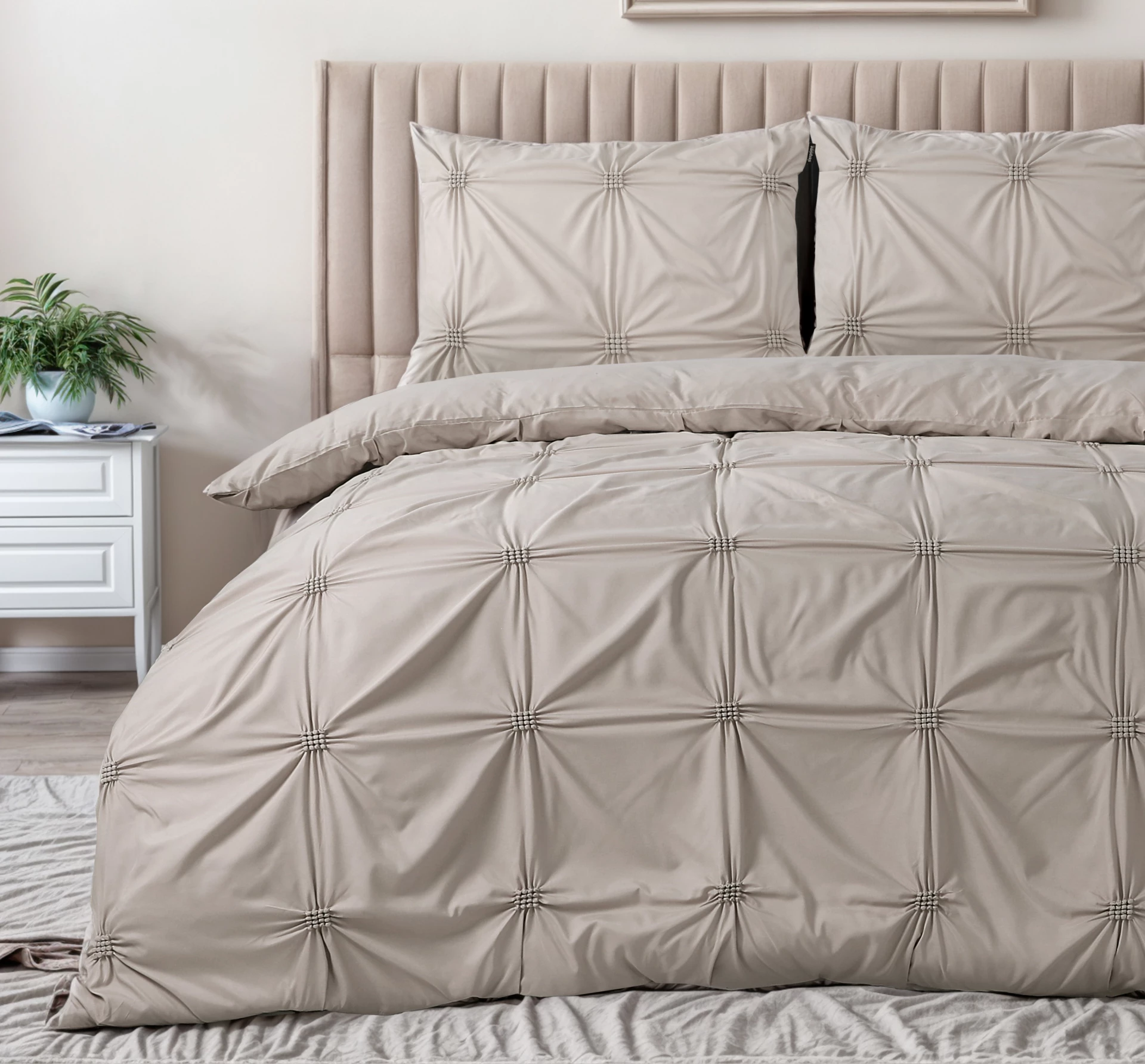 Microvezel dekbedovertrek Punch Pintuck - Taupe - 240x220 + 2st. 60x70 cm