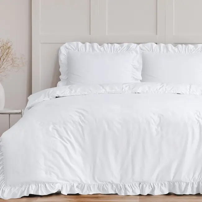 Microvezel dekbedovertrek Ruffles - Wit