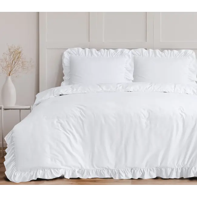 Microvezel dekbedovertrek Ruffles - Wit