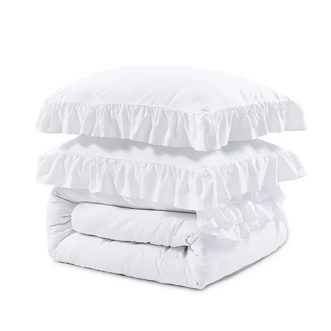 Microvezel dekbedovertrek Ruffles - Wit