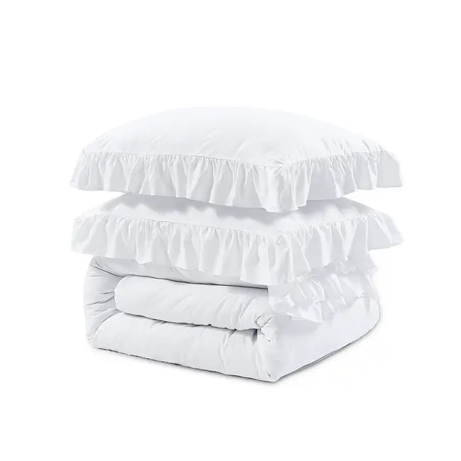 Microvezel dekbedovertrek Ruffles - Wit