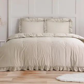 Sleeptime Dekbedovertrek Ruffles - taupe - microvezel - 1-persoons (140x220 + 60x70 cm)