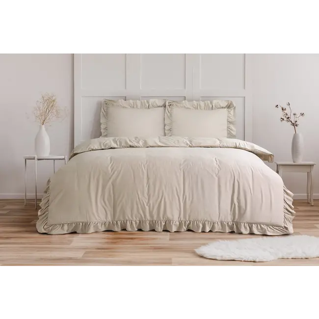 Microvezel dekbedovertrek Ruffles - Taupe