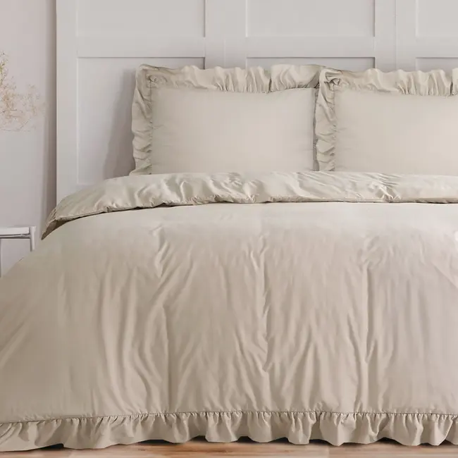 Dekbedovertrek Ruffles - taupe - microvezel - 1-persoons (140x220 + 60x70 cm)
