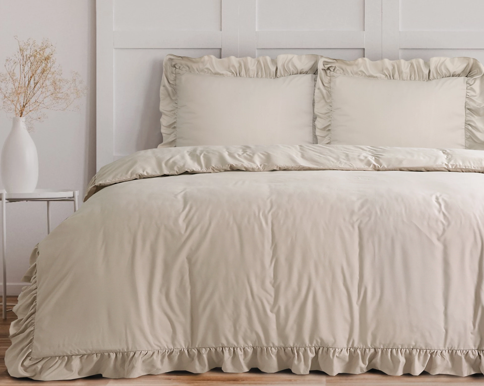 Microvezel dekbedovertrek Ruffles - Taupe