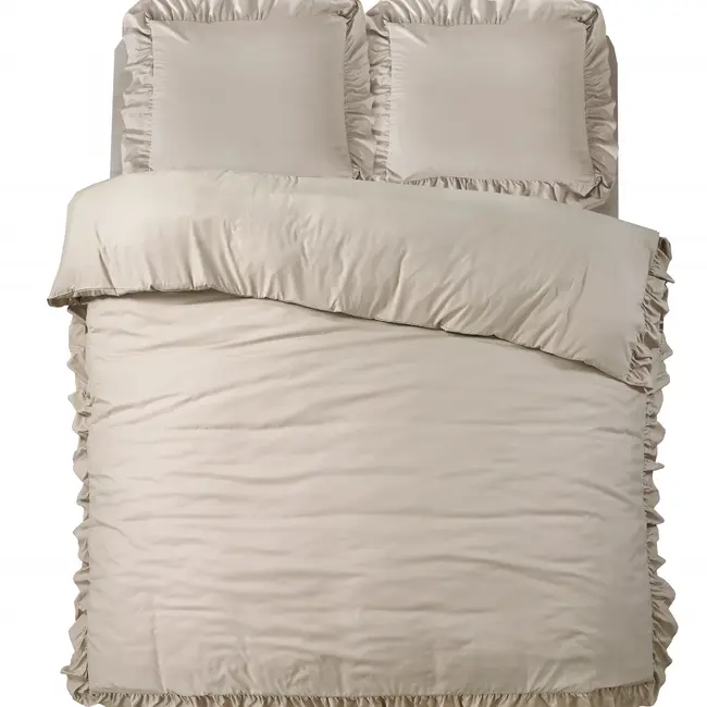 Dekbedovertrek Ruffles - taupe - microvezel - 1-persoons (140x220 + 60x70 cm)