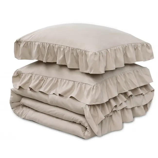 Dekbedovertrek Ruffles - taupe - microvezel - 1-persoons (140x220 + 60x70 cm)