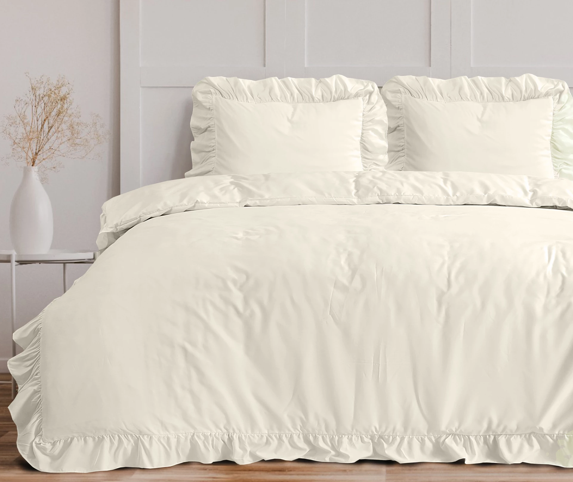 Microvezel dekbedovertrek Ruffles - Crème