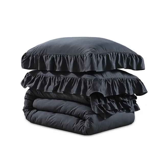 Dekbedovertrek Ruffles - Antraciet - Microvezel