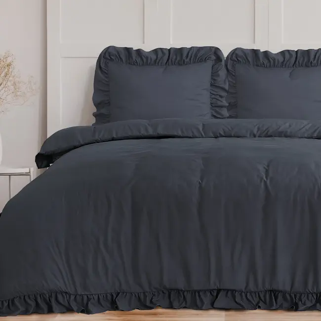 Microvezel dekbedovertrek Ruffles - Antraciet