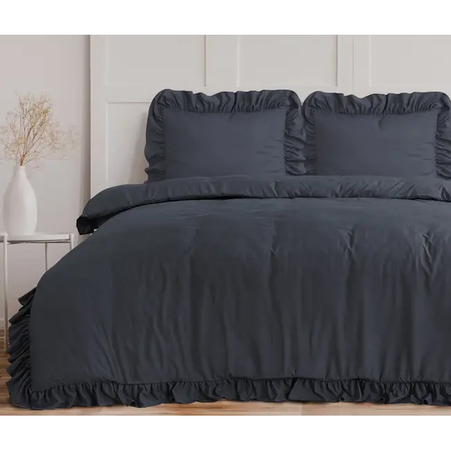 Microvezel dekbedovertrek Ruffles - Antraciet