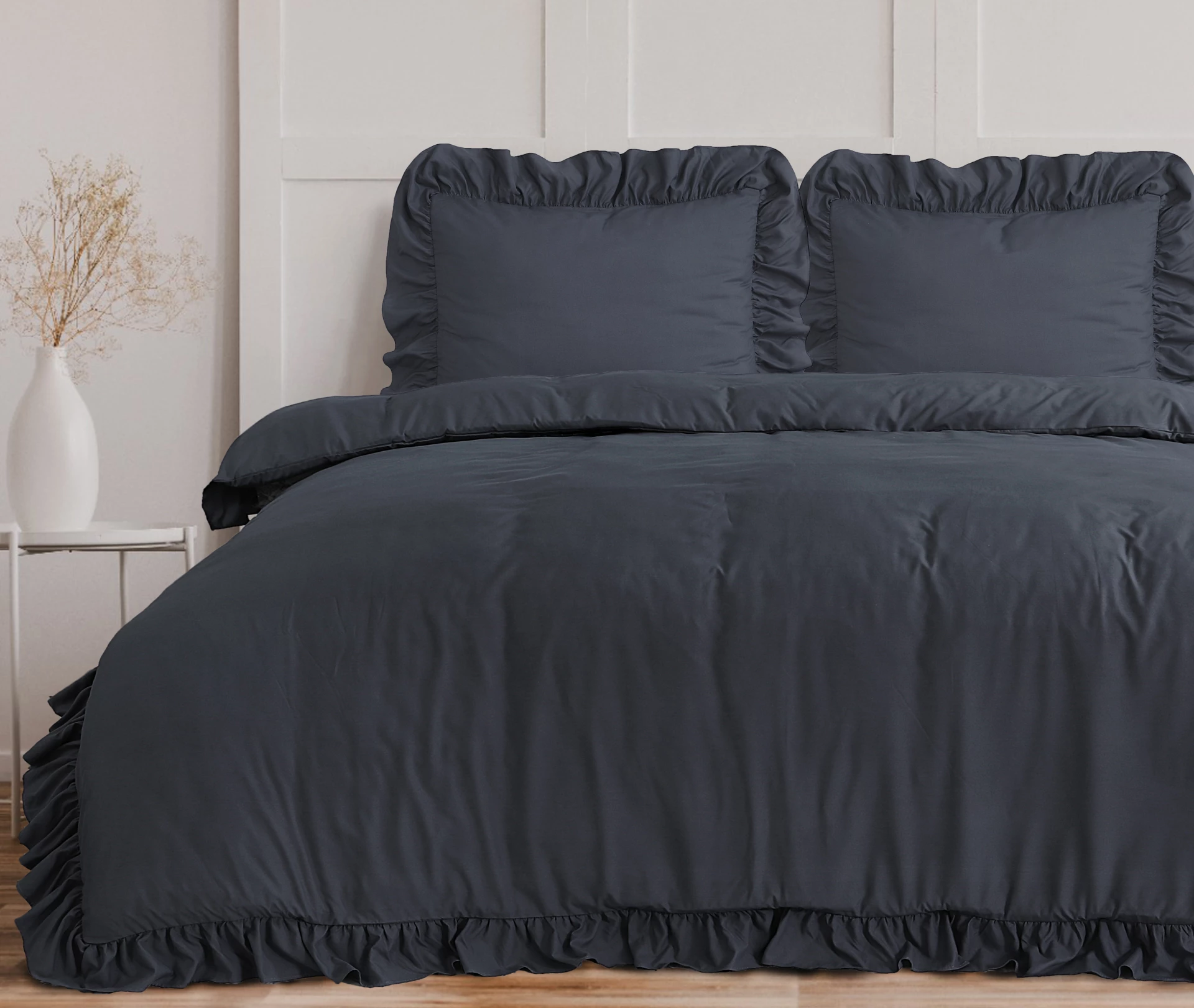 Microvezel dekbedovertrek Ruffles - Antraciet