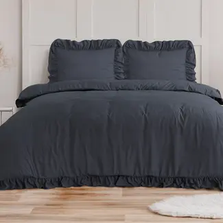 Sleeptime Microvezel dekbedovertrek Ruffles - Antraciet