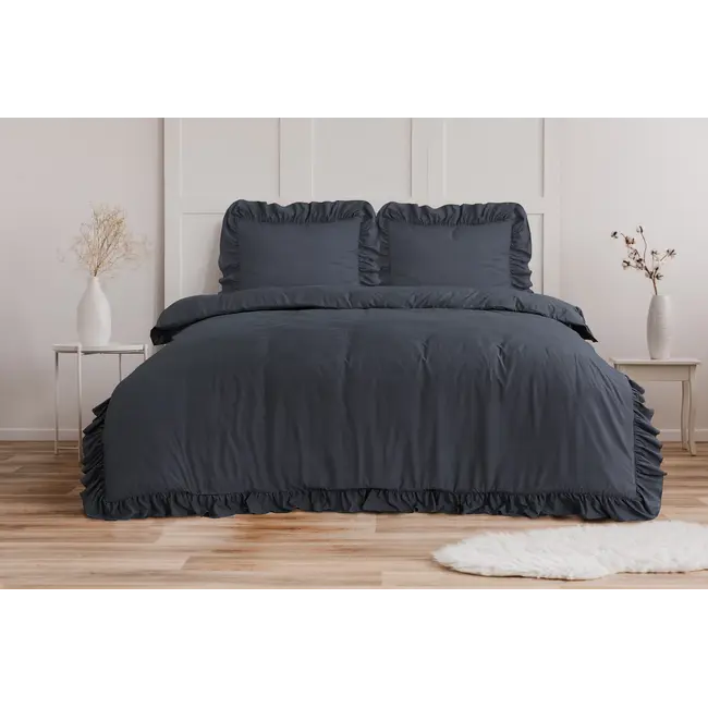 Dekbedovertrek Ruffles - Antraciet - Microvezel