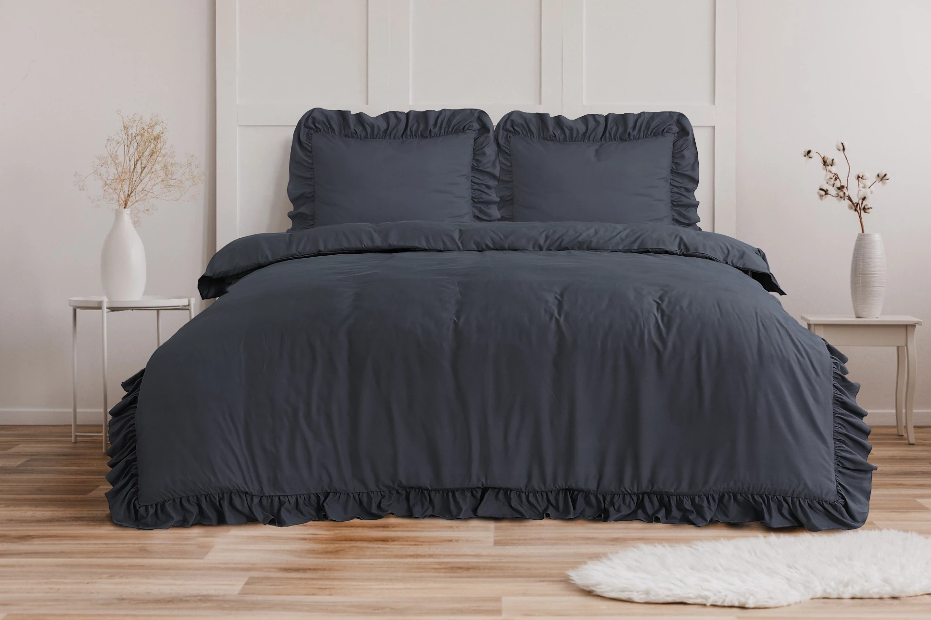Microvezel dekbedovertrek Ruffles - Antraciet